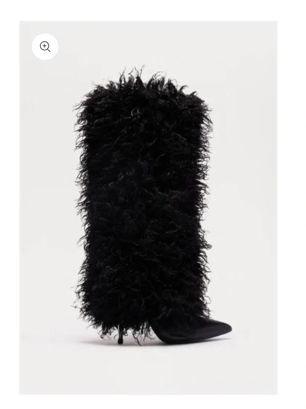 Over-the-Knee Black Faux Fur Pointed-Toe Stiletto Boots